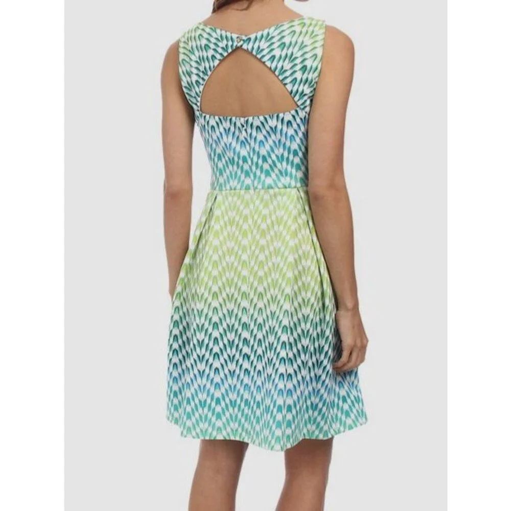 Jessica Simpson Womens Blue Print Sleeveless Fit Flare Cutout Dress Size 12 - Picture 2 of 3